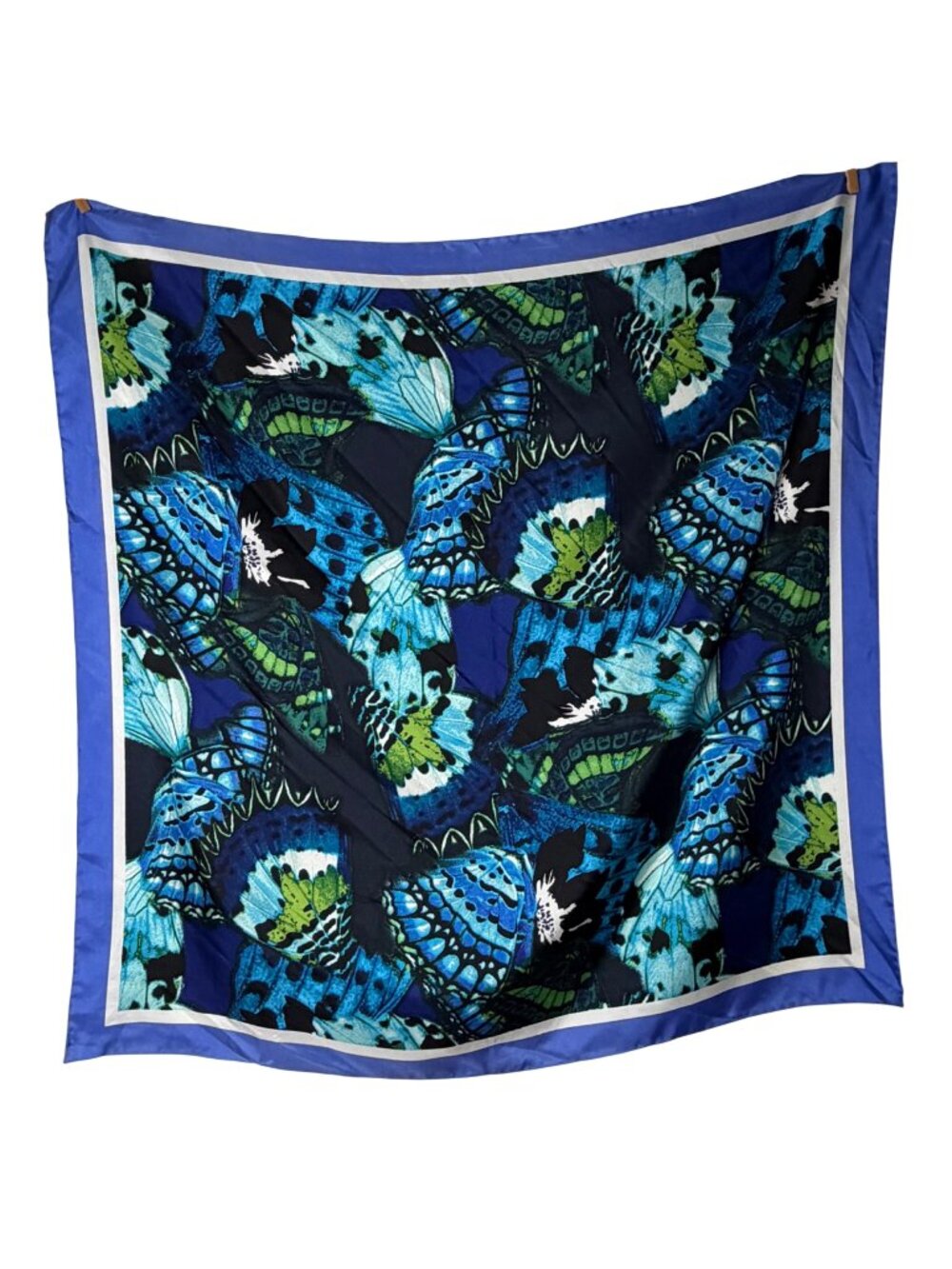 Chicos Butterfly Print Silk Square Scarf Blue Green 38" Square NWOT